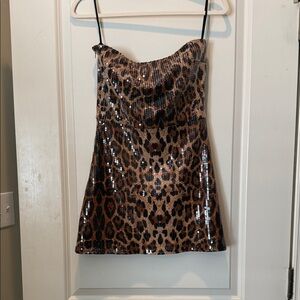 Edikted Leopard Print Sequin Mini Dress NWOT